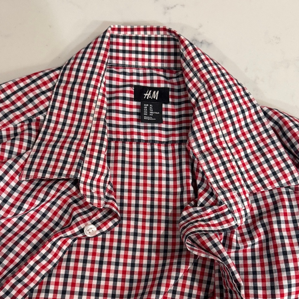 H&M Men's Casual Red and Blue Plaid Shirt